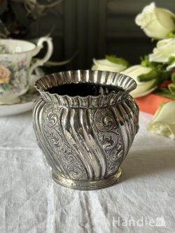 アンティーク雑貨 アンティーク花瓶 英国アンティークのシルバープレートの花びん、丸い形のおしゃれなフラワーベース