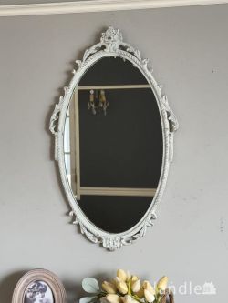 アンティーク雑貨 アンティークミラー・鏡 フランスから届いたアンティークの鏡、白いフレームがおしゃれな壁掛けミラー