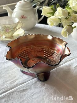 アンティーク雑貨 アンティーク食器 英国アンティークのガラスのボウル、七色に輝くカーニバルガラスの器