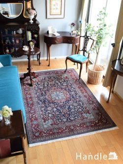 アンティーク雑貨 トライバルラグ・トルコ絨毯 落ち着いた色の美しいオールドペルシャ絨毯、Kashan（カシャーン）のラグ