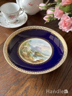 美しい風景が描かれた風景画が美しいお皿、フランスで見つけたアンティーク陶磁器のコンポート