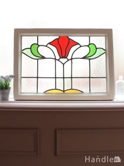 アンティーク雑貨 ステンドグラス アンティーク イギリスから届いたアールヌーヴォーのお花、アンティークのおしゃれなステンドグラス
