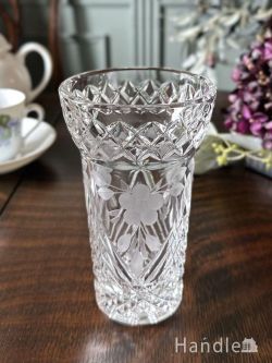 アンティーク雑貨 アンティーク花瓶 お花の模様が入った美しいフラワーベース、アンティークガラスの花瓶