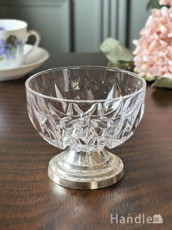 英国アンティークの美しいデザートグラス、アールデコスタイルのおしゃれなプレスドグラス(pg-8217)