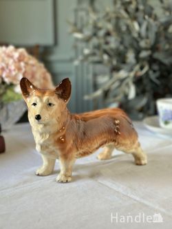 アンティーク雑貨 アンティークオブジェ 短い脚の愛嬌たっぷりのワンちゃんのフィギュリン、ビンテージのペンブローク・ウェルシュ・コーギー
