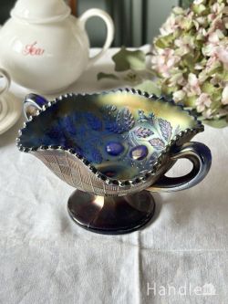 イギリスから届いたカーニバルガラスの食器、英国アンティークガラスのコンポート(h-1225-z)