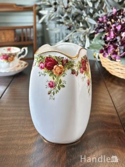 アンティーク雑貨 アンティーク花瓶 英国アンティークのロイヤルアルバートの花びん、オールドカントリーローズのスクエア型フラワーポット