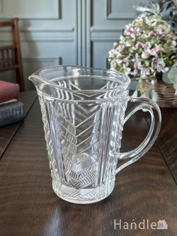 アンティーク雑貨 アンティーク食器 イギリスから届いたアンティークガラスのピッチャー、スッキリした幾何学模様がおしゃれなレモネードジャグ