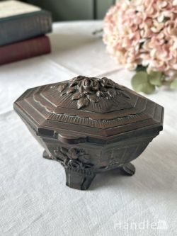 アンティーク雑貨 ジュエリーボックスアンティーク フランスで見つけたアールデコのアンティークボックス、薔薇の装飾が美しいジュエリーケース