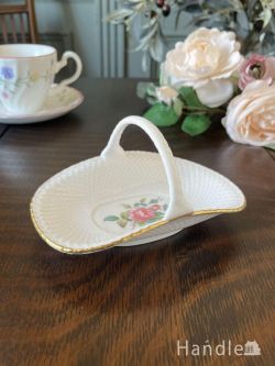 アンティーク雑貨 アンティークオブジェ 英国から届いたスポード(SPODE)のアンティーク器、薔薇のお花が描かれたバスケット形のアンティーク雑貨