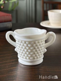 アンティーク雑貨 アンティーク食器 ホブネイルがカッコいいアンティークガラスの器、左右にハンドルが付いたダブルハンドルのシュガーボウル