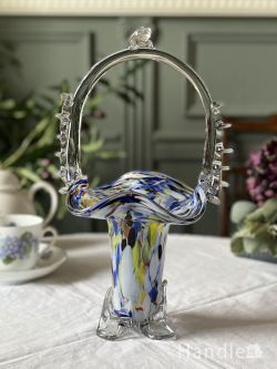 イギリスから届いたアンティークガラスの器、マーブル模様が美しいエンドオブデイズのバスケット