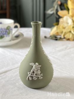 アンティーク雑貨 アンティーク花瓶 セージ色の美しいアンティーク一輪挿し、イギリスから届いたウェッジウッドのジャスパーウェア