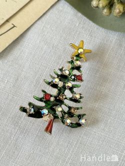 アンティーク雑貨 アンティークブローチ クリスマスのおしゃれなビンテージアクセサリー、きらきら輝くクリスマスツリーのブローチ