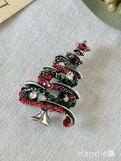 アンティーク雑貨 アンティークブローチ ラインストーンでデザインされたクリスマスツリー、ビンテージのアクセサリーブローチ