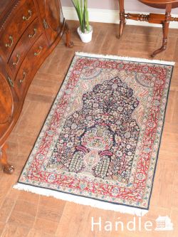 アンティーク雑貨  いろんなお花が可愛い花びん模様のカーペット、ケルマンから届いた細かい目のペルシャ絨毯