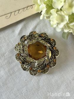 アンティーク雑貨 アンティークブローチ イエロー色のお花が上品に輝くビンテージ、英国アンティークのおしゃれなブローチ