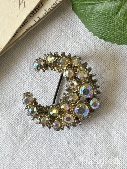 アンティーク雑貨 アンティークブローチ キラキラ輝くお月さまのアクセサリー、イギリスから届いたビンテージのブローチ