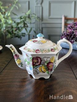 アンティーク雑貨 アンティーク食器 美しいバラの模様が描かれたティーポット、ジェームズサドラーのアンティーク茶器