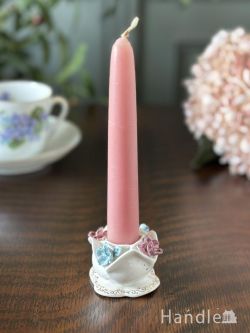 アンティーク雑貨 キャンドルスタンドアンティーク ピンクとブルーの薔薇の薔薇のロウソク立て、英国アンティークのキャンドルスタンド