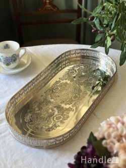 アンティーク雑貨 トレイアンティーク イギリスから届いたアンティークのおしゃれなトレイ、シルバープレートのギャラリートレイ