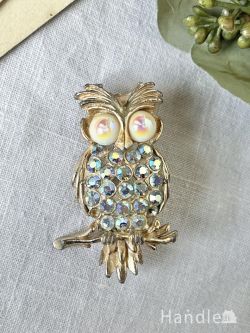 アンティーク雑貨 アンティークブローチ イギリスから届いたビンテージブローチ、幸せを運んでくるフクロウのアクセサリー