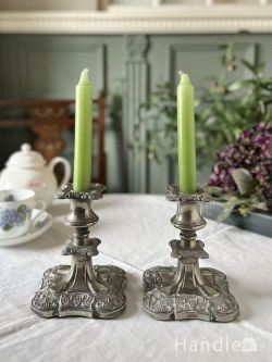 アンティーク雑貨 キャンドルスタンドアンティーク イギリスから届いた美しいキャンドルスタンド、アンティークシルバープレートの燭台