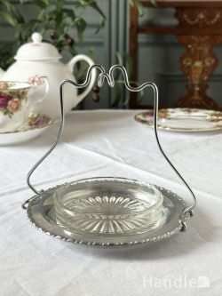 英国で見つけたアンティークの美しい食器、シルバープレートのジャムディッシュ(m-9660-z)