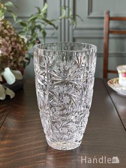 アンティーク雑貨 アンティーク花瓶 お星さまの模様がキラキラ輝くガラスの花器、英国アンティークガラスの美しいフラワーベース