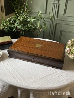 アンティーク雑貨 その他アンティーク雑貨 オーク材のカギ付きアンティークの収納箱、イギリスから届いたおしゃれなカトラリーボックス