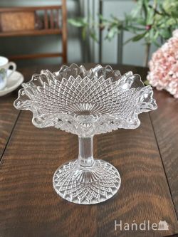 アンティーク雑貨 アンティーク食器 レースのような縁取りが可愛いコンポート、アンティークガラスのおしゃれな食器