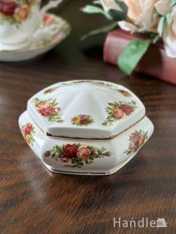 ロイヤルアルバートの六角形の小物入れ、オールドカントリーローズのアンティーク器(h-1448-z)