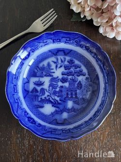 フローブルーのウィローパターンのお皿、イギリスから届いたアンティークプレート(h-1342-z)