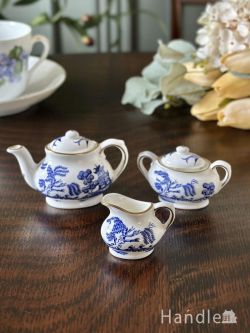 アンティークのミニチュアティーセット、コールポートのブルー＆ホワイトのおままごとセット(h-1368-z)