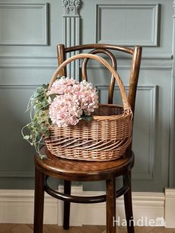 アンティーク雑貨 アンティークバスケット 編み方が可愛いアンティークのパニエ、オーバル型のおしゃれなバスケット