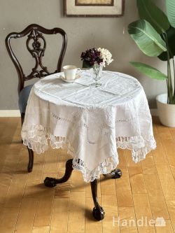 フランスで見つけたお花の刺繍が美しいアンティークのテーブルクロス(h-1320-z)