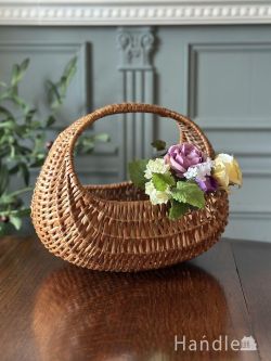 アンティーク雑貨 アンティークバスケット フランスアンティークのバスケット、手編みで編まれた花摘みかごパニエ