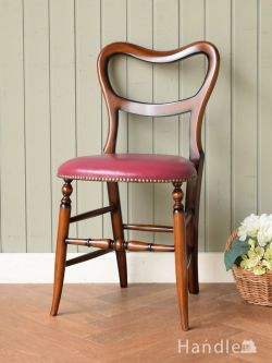 アンティーク風 アンティーク風の椅子 アンティーク調のバルーンバックチェア、マホガニー材の英国アンティーク風チェア（レッド）