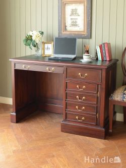 アンティーク風 アンティーク風の家具 アンティーク風のおしゃれな書斎机、マホガニー材のプレジデントデスク