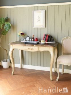 アンティーク風 アンティーク風の家具 アンティーク風のおしゃれな書斎机、シャビーシックなフレンチペイントのライティングデスク
