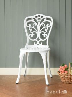 アンティーク風 アンティーク風の椅子 白いフレンチアンティーク調のおしゃれな椅子、レース模様が可愛いガーデンチェア（WH）