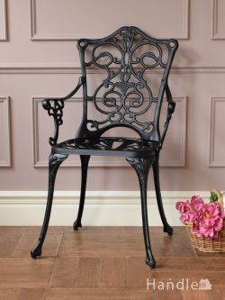 アンティーク風 アンティーク風の椅子 アーム付きの黒いガーデンチェア、フレンチアンティーク調のおしゃれな椅子（BK）