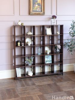 アンティーク風 アンティーク風の家具 プレートラックがついたオープンシェルフ、英国アンティーク調のおしゃれなキャビネットLサイズ