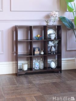 アンティーク風 アンティーク風の家具 プレートラックがついたオープンシェルフ、英国アンティーク調のおしゃれなキャビネットSサイズ