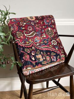 絨毯 ペルシャ絨毯 オールドペルシャの可愛いクッションカバー、お花模様がおしゃれなビンテージのカバー