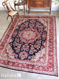 ハマダン（Hamedan）のオールドペルシャ絨毯、メダリオンが美しいリビングカーペット(m-10491-z)