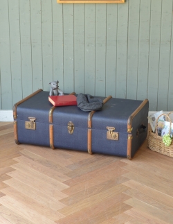 アンティーク家具 その他 アンティーク家具 英国のオシャレなアンティーク雑貨、ブルーカラーのトランクケース