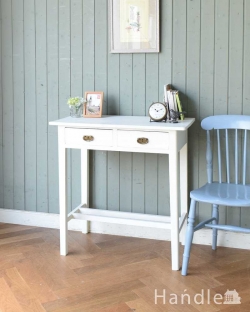 アンティーク家具 アンティークのテーブル ホワイトペイントの可愛いコンソールテーブル、デスクにもなる小さなアンティークテーブル