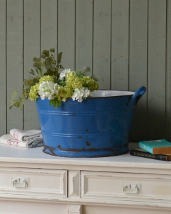 アンティーク雑貨 アンティークキャニスター ブルーがキレイなアンティークのベイスン(ホーロー製)