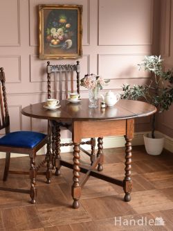 アンティーク家具 アンティークのテーブル ツイスト脚のめずらしいアンティークのテーブル、伸長式アンティークバタフライテーブル